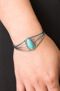 Paparazzi "Western Wanderer" Silver Metal Marquise Blue Crackle Turquoise Cuff Bracelet