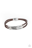 "What a Wander-ful World" Brown Corded Leather & Silver Magnetic Closure Bracelet