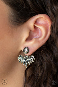 "Wing Fling" Brass Metal & Clear/White Rhinestone Wing Ear Jacket Earrings