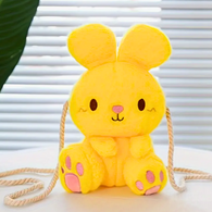 Adorable Fluffy & Soft Embroidered Bunny Rabbit Crossbody Bag with Rope Strap in Yellow