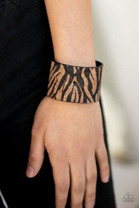 " Zebra Zone " Cork Tan & Black Zebra Print Cuff Bracelet