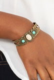 "Artisan Ancestry" Brass Metal White Crackle Stone & Blue Turquoise Cuff Bracelet