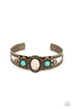 "Artisan Ancestry" Brass Metal White Crackle Stone & Blue Turquoise Cuff Bracelet