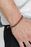 Paparazzi " AWOL " Men's Copper Metal Curb Link Brown Cord Slide Adjustable Bracelet