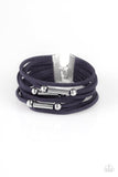 Paparazzi " Back to Backpacker " Navy Blue Corded Suede & Silver Accent Clasp Bracelet