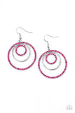 "Bodaciously Bubbly" Silver Metal & Pink Rhinestone Triple Hoop Earrings