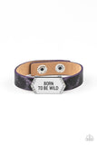 Paparazzi "Born to be Wild" Black & Purple LEATHER Animal Print Snap Band Bracelet