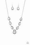 "Socialite Social" Silver Metal Teardrop White/Clear Rhinestone Necklace Set