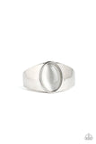 Paparazzi " Cool Down " Silver Metal White Cat's Eye Men's Elastic Back Ring