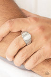 Paparazzi " Cool Down " Silver Metal White Cat's Eye Men's Elastic Back Ring