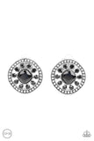 Paparazzi " Dazzling Definition " Silver Metal Round Black Rhinestone Clip-On Earrings