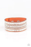 "Rebel Radiance" Orange Leather Clear Rhinestone Snap Band Bracelet