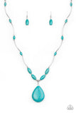 Paparazzi "Explore The Elements" Silver Metal Teardrop Blue Crackle Turquoise Necklace Set