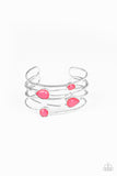 Paparazzi " Fashion Frenzy " Silver Metal Multi Shaped Faceted Pink Stone Cuff Bracelet