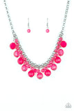 Paparazzi " Fiesta Fabulous" Silver Metal Chain & Pink Crystal/Opaque Bead Necklace Set