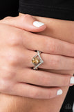 Paparazzi "Remarkable Refinement" Silver & Brown Teardrop Rhinestone Elastic Back Ring