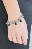 Paparazzi " Catwalk Crawl " Silver Metal Black & Smoky Beads Clasp Bracelet