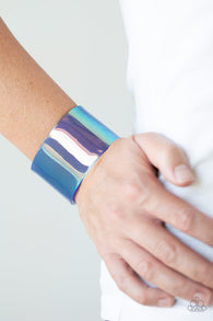 "Holographic Aura" Blue Acrylic Holographic Shimmer Cuff Bracelet