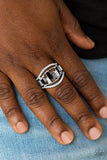 Paparazzi " Treasure Chest Charm " Silver Metal Shades Ombre to Black Elastic Back Ring