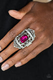 Paparazzi "Undefinable Dazzle" Silver Metal Pink Rhinestone Royality Elastic Back Ring