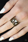 Paparazzi " Shape Scene " Brass Opalescent Rhinestones Floral Accent Elastic Back Ring