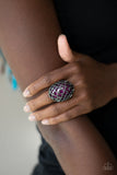 Paparazzi " Stellar Scope " Gunmetal Purple Cat's Eye Mesh Accent Elastic Back Ring