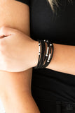 Paparazzi " Back to Backpacker " Black Corded Suede & Silver Accent Clasp Bracelet