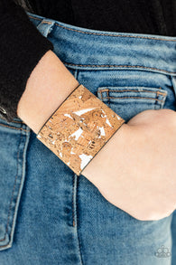 Paparazzi " Cork Congo " Cork & Leather With White Accents Snap Bracelet