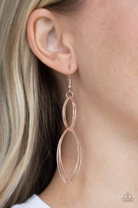 Paparazzi " Endless Echo " Rose Gold Metal Diamond Cut Almond Shaped Earrings