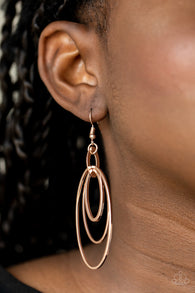 "Shimmer Surge" Rose Gold Metal Multiple Graduating Oval Shaped Earrings