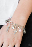 "Lady Love Dove" Silver Metal With Pink Pearls & Charms Bracelet