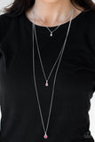 " Crystal Chic " Silver Metal Pink Rhinestone Multi Layered Necklace Set