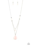 "Time To Hit The Roam" Silver Metal Pink Milky Stone Multi Layered Necklace Set