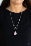 "Time To Hit The Roam" Silver Metal Pink Milky Stone Multi Layered Necklace Set