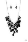 Paparazzi " Serenely Scattered "  Silver Metal & Black Faceted Beaded Cascade Necklace Set