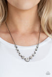 "Leading Socialite" Gunmetal Clear/White Graduated Rhinestone Necklace Set