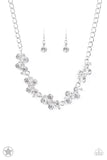 "Hollywood Hills" Silver Metal White/Clear Rhinestone Cluster Necklace Set