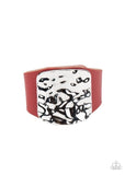 "Brighten Up" Red LEATHER & Hammer Silver Snap Band Bracelet