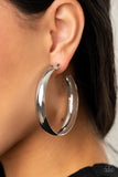 "Kick 'Em to the Curve" Silver Metal Bold High Polished Hoop Earrings