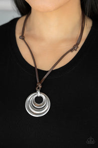 "Desert Spiral " Silver Metal Spiral Pendant Leather Corded Urban Necklace