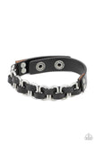 Paparazzi " Gone Rogue" Men's Black Leather with Silver Accents Weaved Snap Bracelet