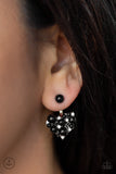 Paparazzi "Star Studded" Silver Metal Black Bead & Rhineston Heart Ear Jacket Earrings