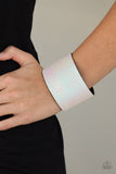 Paparazzi " Cosmo Cruise " White LEATHER Iridescent Snap Band Bracelet