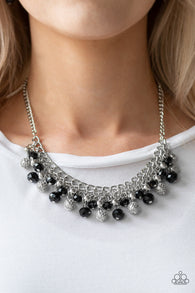 Paparazzi " Party Spree "  Silver, Black & Glittered Beaded Necklace Set