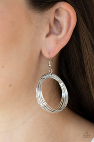 Paparazzi " Urban - Spun " Silver Metal Wire Wrapped Coil Dangle Hoop Earrings