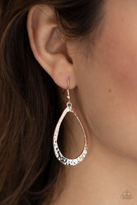 Paparazzi "Bevel-headed Brilliance" Rose Gold Metal Hammered Tear Drop Hoop Earrings