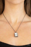 Paparazzi " Pro Edge " Black Metal Emerald Cut White/Clear Rhinestone Necklace Set