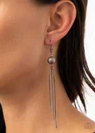 "Sleek-ing Revenge" Black Metal Foiled Bead Tassel Earrings