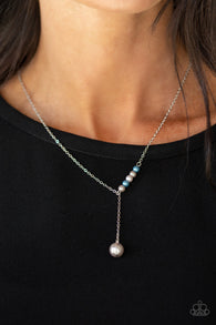 " Timeless Taste" Silver Chain Multi Color Pearly Bead Asymmetrical Necklace Set