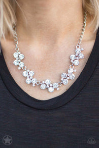 "Hollywood Hills" Silver Metal White/Clear Rhinestone Cluster Necklace Set